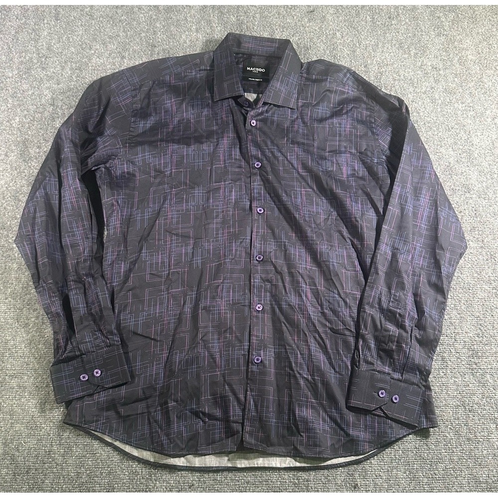 Maceoo Mens 5 XL Black Web Spread Luxor Button Long Sleeve Italian Fabric Shirt